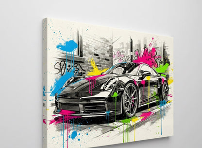 Toile Porsche 911 street art vue de profil sur chassis entoile
