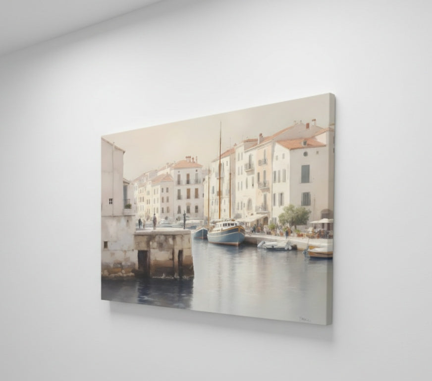 Détail bateaux au port aquarelle tons pastel- Marseille
