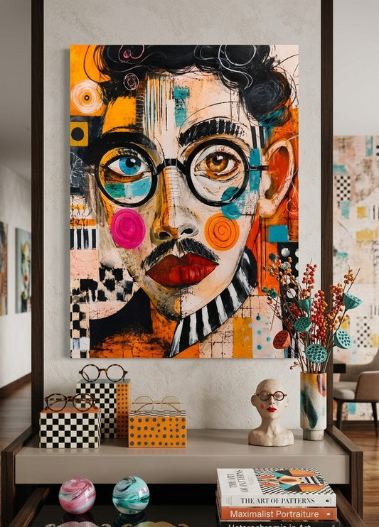 Œuvre au portrait ambigu intégrée dans un loft artistique contemporain création exclusive Iconik-Art
