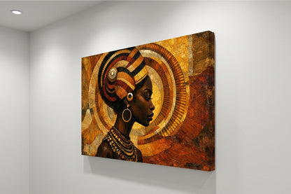 Vue de profil toile portrait afro bohème doré impression haute définition sur châssis bois
