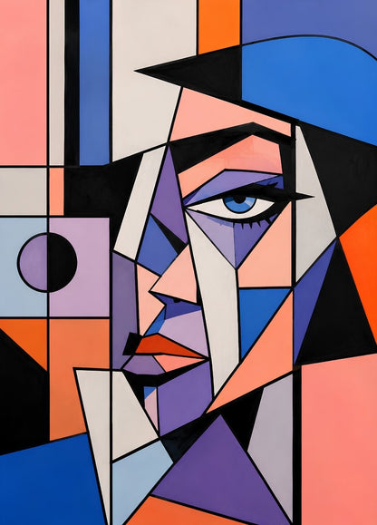 Portrait cubiste moderne aux formes géométriques et couleurs contemporaines création exclusive Iconik-Art
