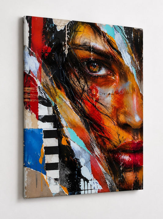 Vue de profil révélant les textures expressives, les contrastes et la qualité d'impression premium
