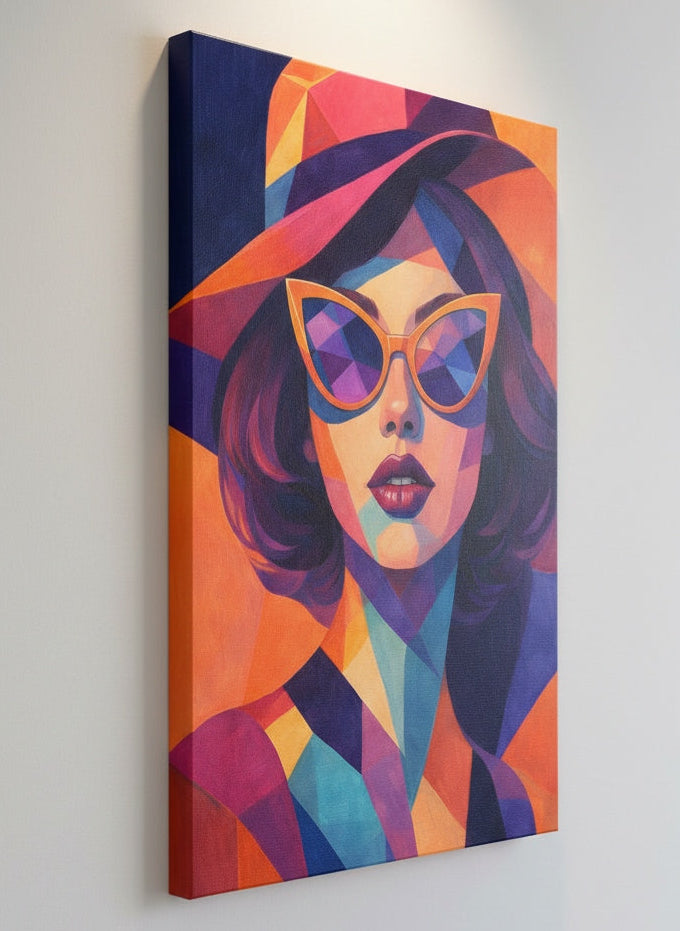 Tableau femme stylisée formes géométriques ambiance artistique contemporaine
