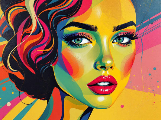 Tableau portrait femme moderne coloré
