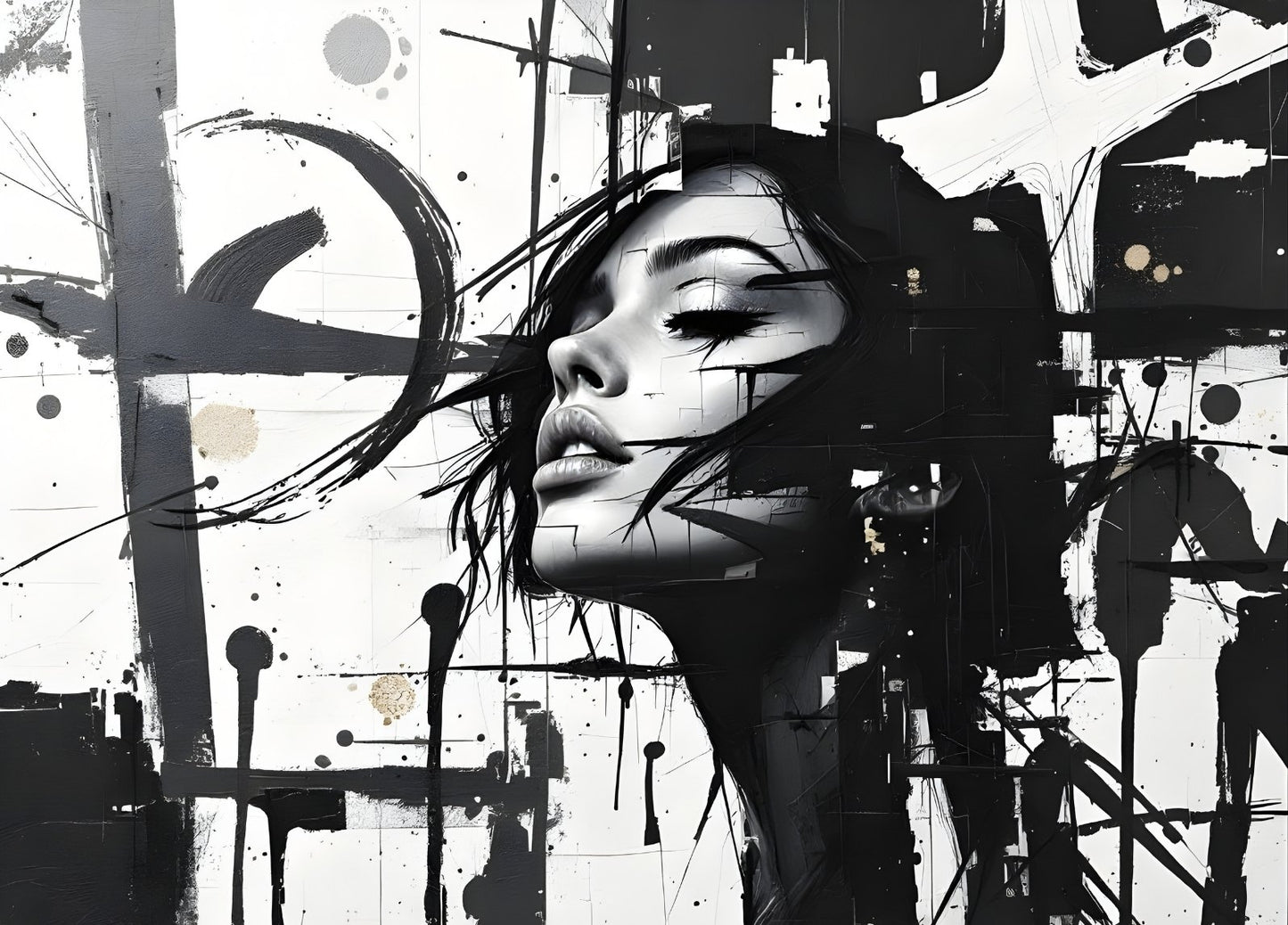 Tableau d'un portrait de femme en noir et blanc dans un esprit contemporain 