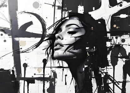 Tableau d'un portrait de femme en noir et blanc dans un esprit contemporain 