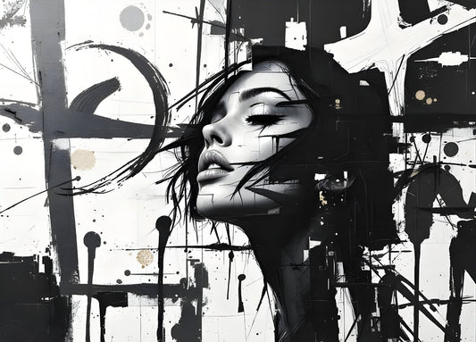 Tableau d'un portrait de femme en noir et blanc dans un esprit contemporain 