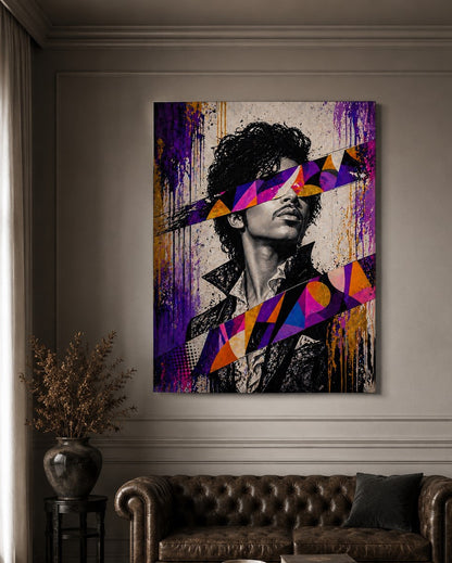 Tableau Prince pop art installé dans un salon contemporain création exclusive Iconik-Art
