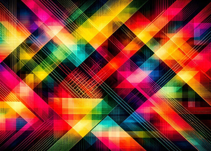 Tableau abstrait géométrique lignes colorées croisées ambiance moderne et dynamique
