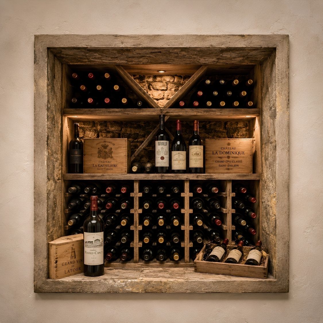 Trompe l’œil mural cave à vin en pierre
pour illusion d'optique