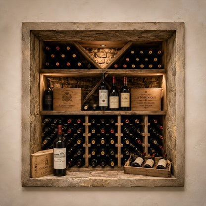 Trompe l’œil mural cave à vin en pierre
pour illusion d'optique