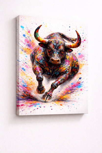 Détails projections de peinture et textures pop art sur le taureau
