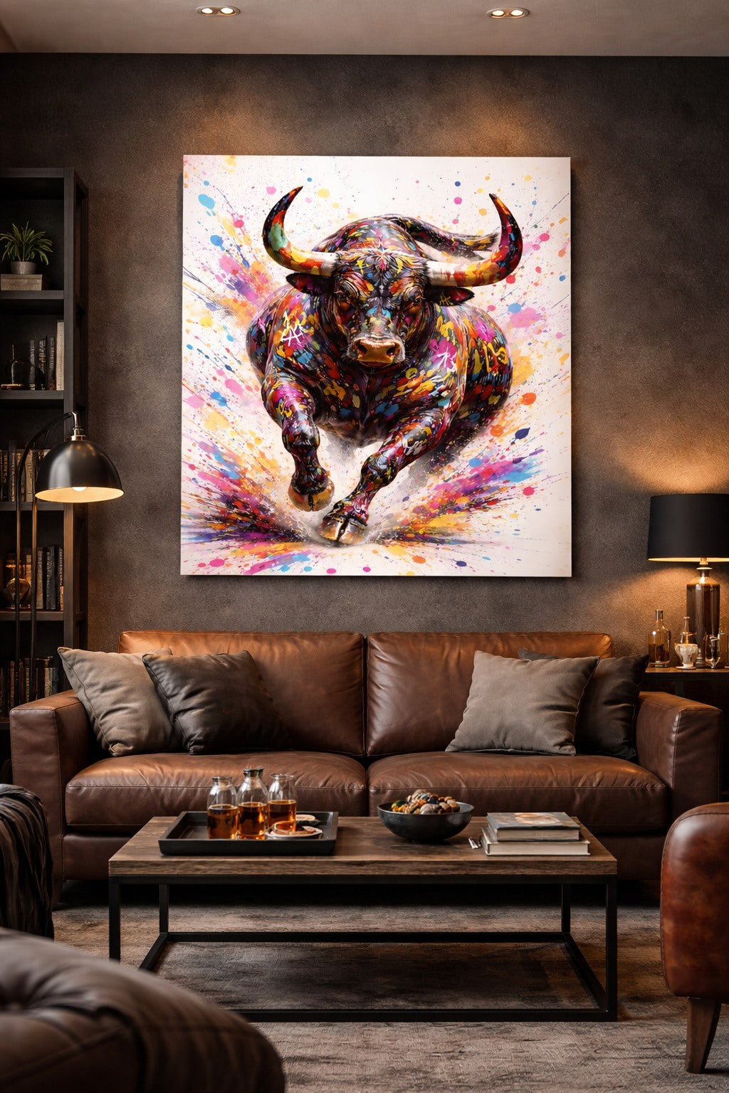 Tableau animal revisité intégré dans un intérieur contemporain
