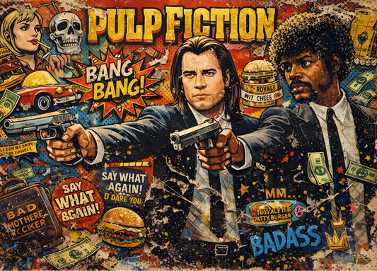 Tableau pop art Pulp Fiction vue de face
