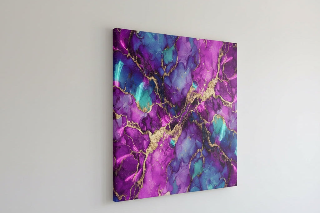 Toile tableau abstrait vue de profil sur chassis entoile
