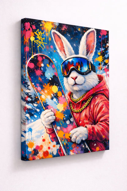 Détails graffiti et projections de peinture sur snowboard
