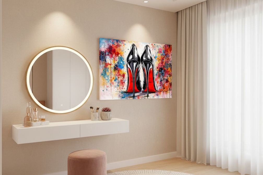 Tableau pop art Red Sole Icon en situation dans un intérieur moderne et élégant
