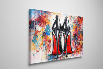 Toile pop art montée sur châssis entoilé, vue matière et profondeur du tableau Red Sole Icon
