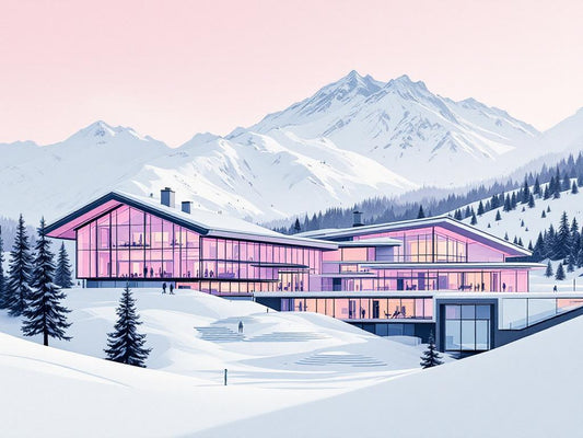 Tableau lieu iconique de montagne avec architecture contemporaine
