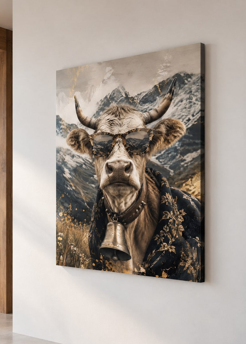 Tableau vache à lunettes imprimé sur toile
