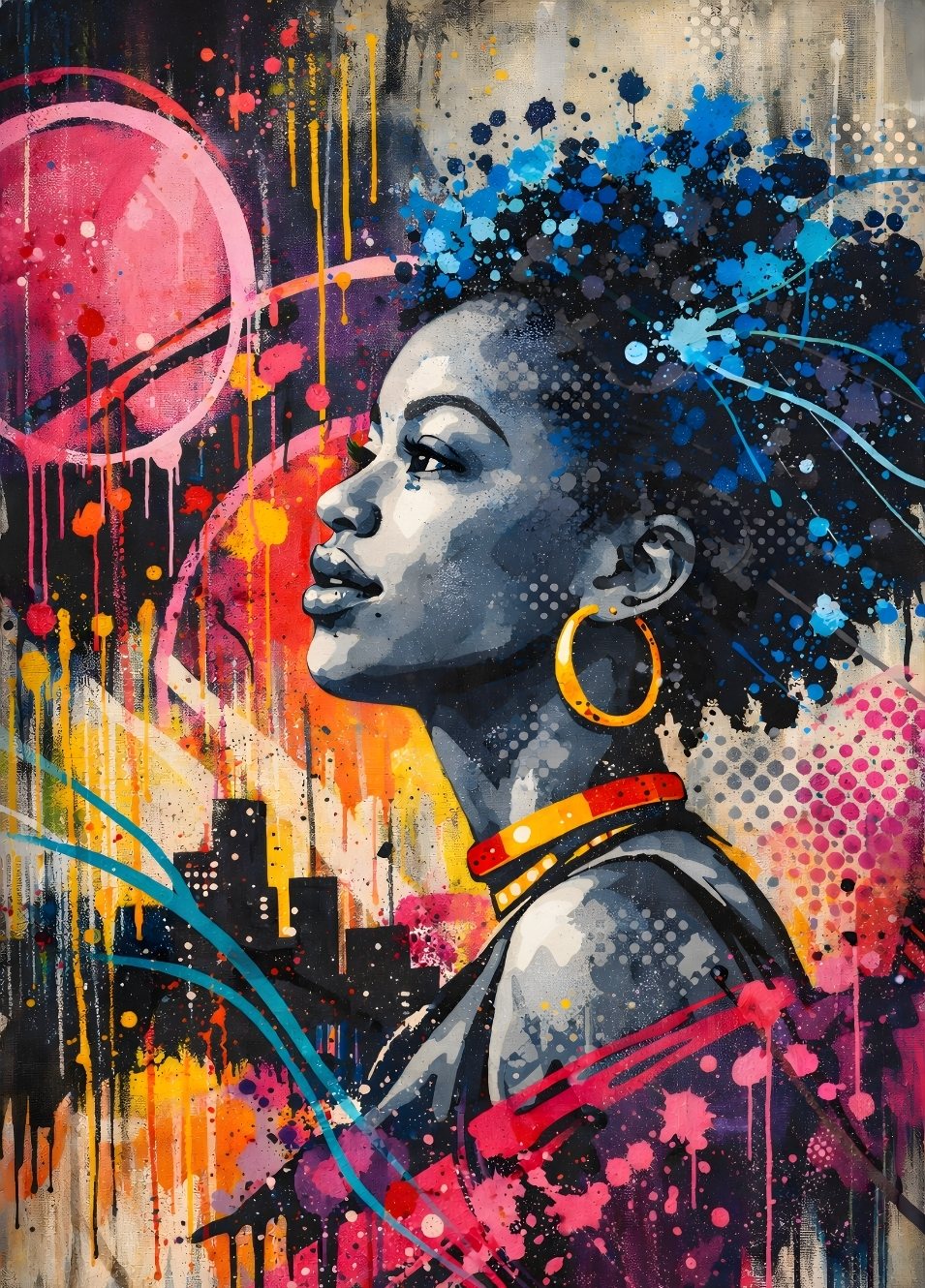 portrait moderne femme street art couleurs éclatantes
