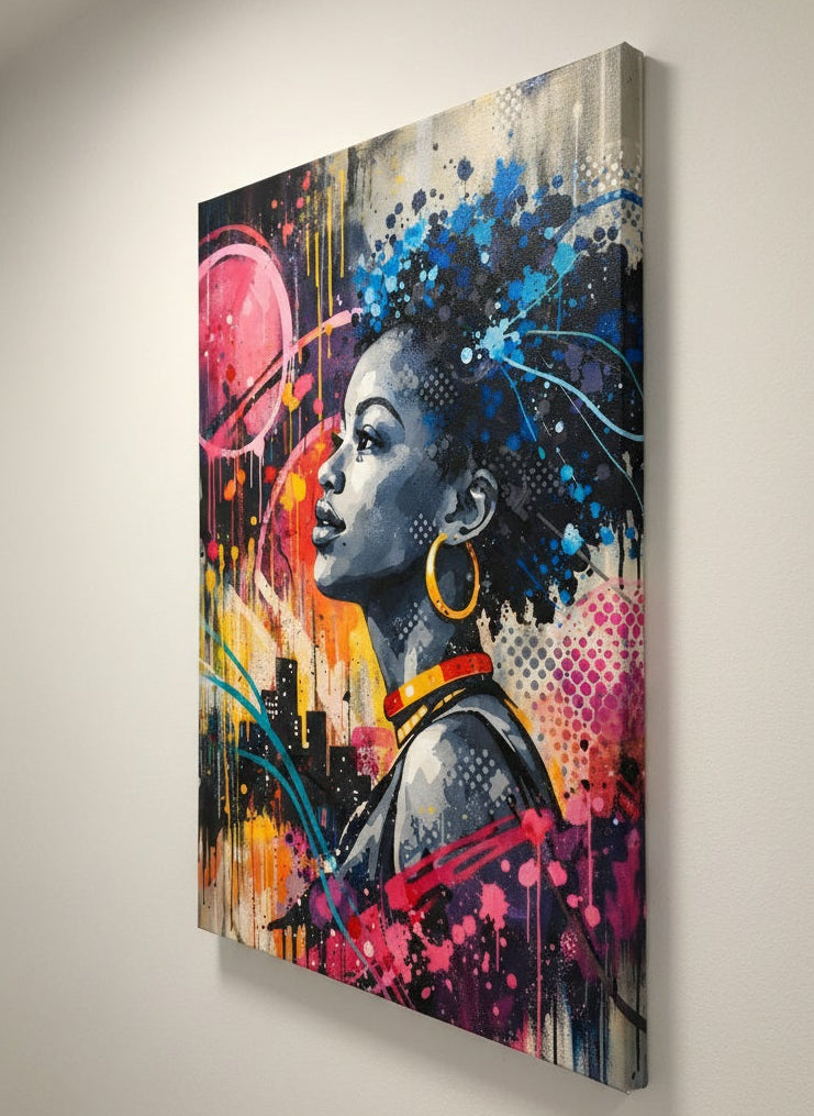 détail peinture projetée portrait contemporain urbain
