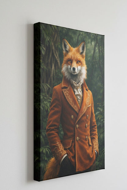 Détails broderies dorées et regard intense du renard revisité
