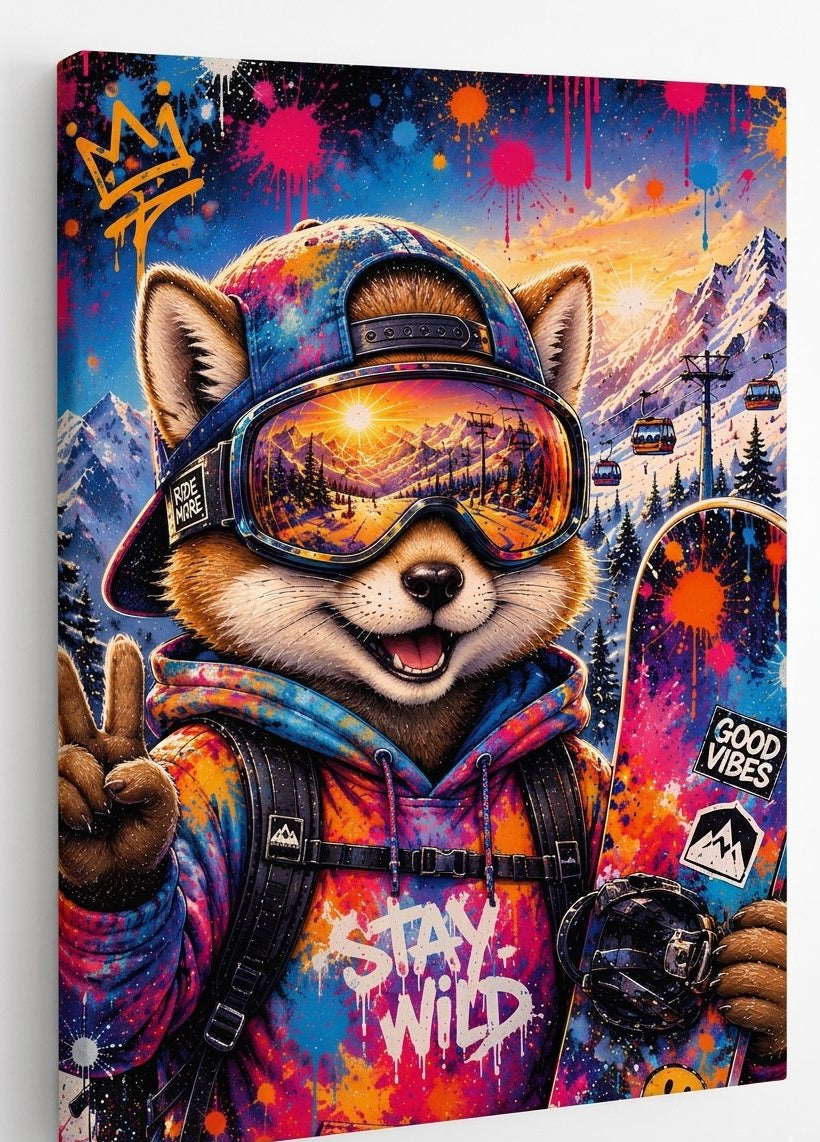 Animal revisité dans un univers street art inspiré des sports d'hiver
