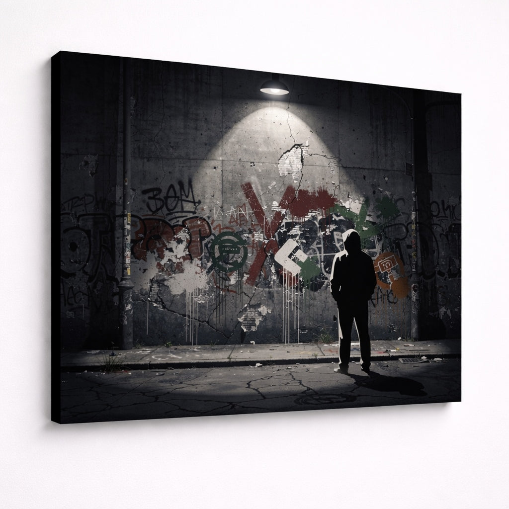 Tableau contemporain design graffiti urbain béton fissuré style street art
