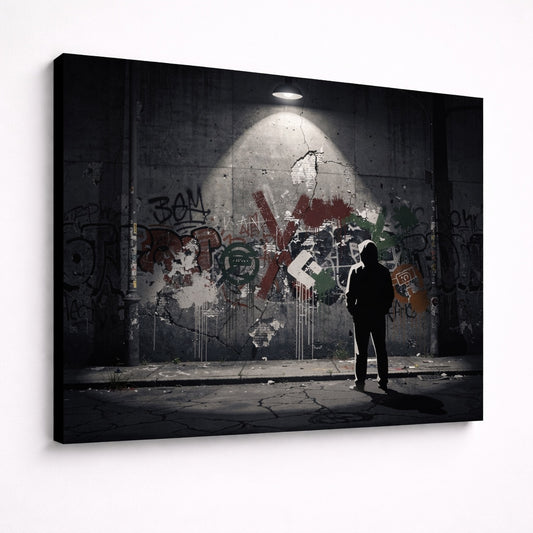 Tableau contemporain design graffiti urbain béton fissuré style street art
