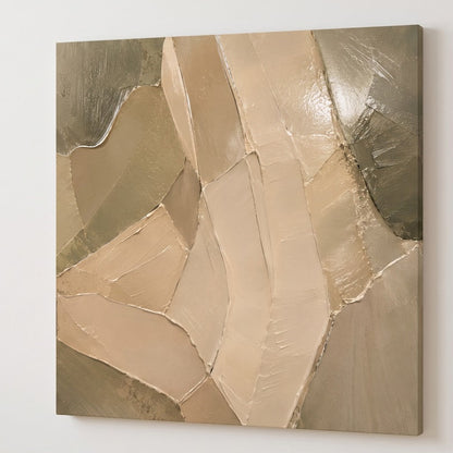 Tableau Sable Sculpté sur toile avec composition abstraite beige texturée
