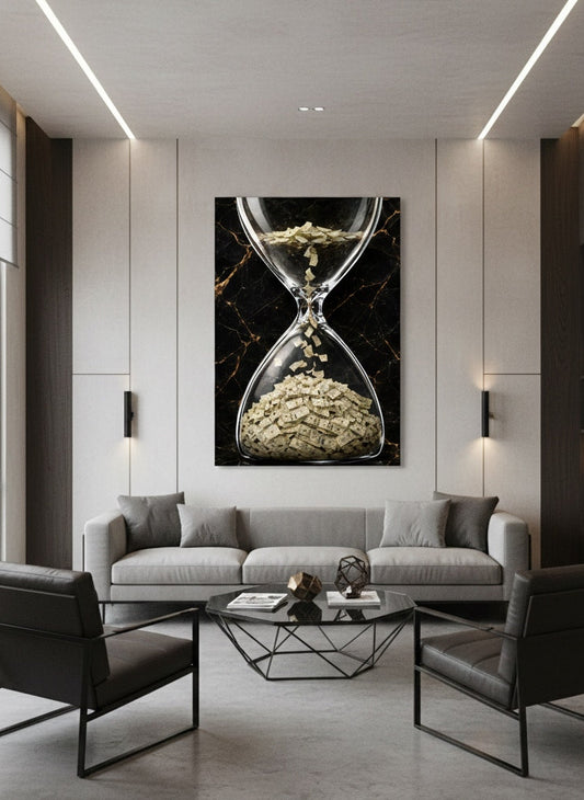 Tableau mural design vertical sablier fortune pour intérieur contemporain chic

