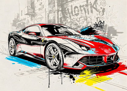 Tableau street art Ferrari iconique vue de face
