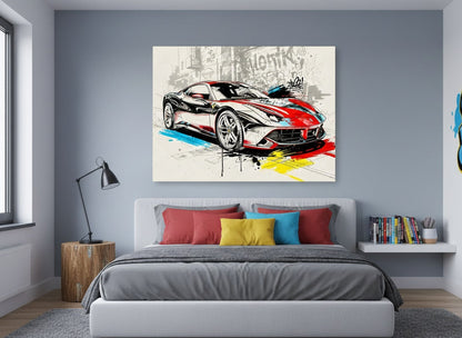 Tableau street art voiture iconique en situation décorative
