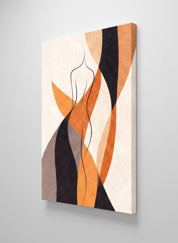 Vue de profil toile silhouette féminine sur châssis impression haute qualité style minimaliste design contemporain
