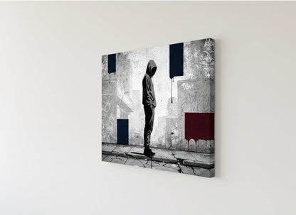 Vue de profil sur toile châssis, bords imprimés et rendu mat premium pour une décoration murale urbaine.
