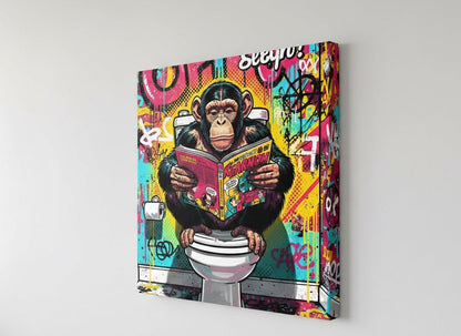 Vue de profil toile singe street art sur châssis impression haute qualité couleurs vives graffiti
