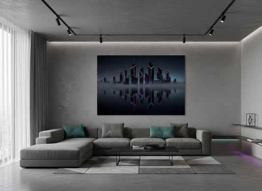 Tableau mural design architecture néon pour intérieur contemporain audacieux
