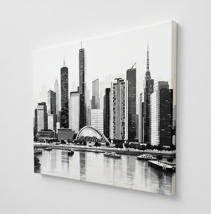 Détail architectural de la skyline iconique avec reflets urbains