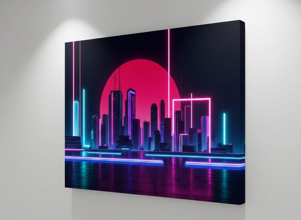 Tableau contemporain neon rose et bleu
