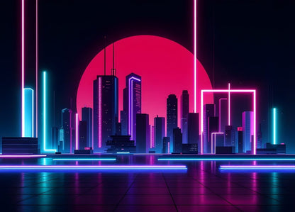 Tableau moderne neon skyline futuriste
