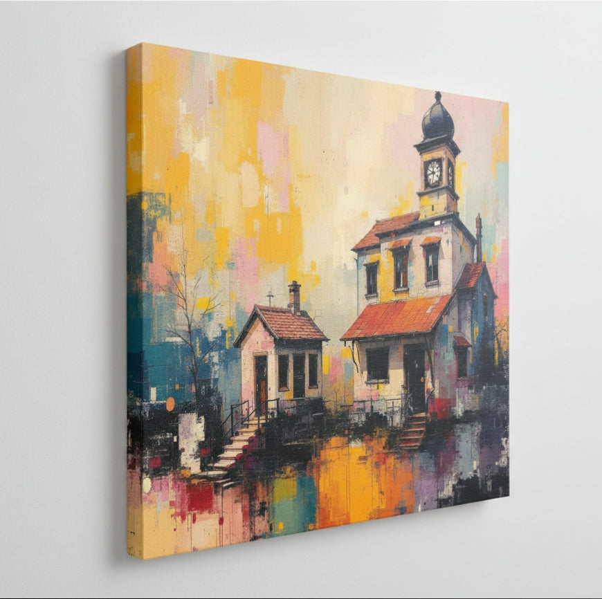 Tableau village iconique vu de profil sur toile sur châssis bois
