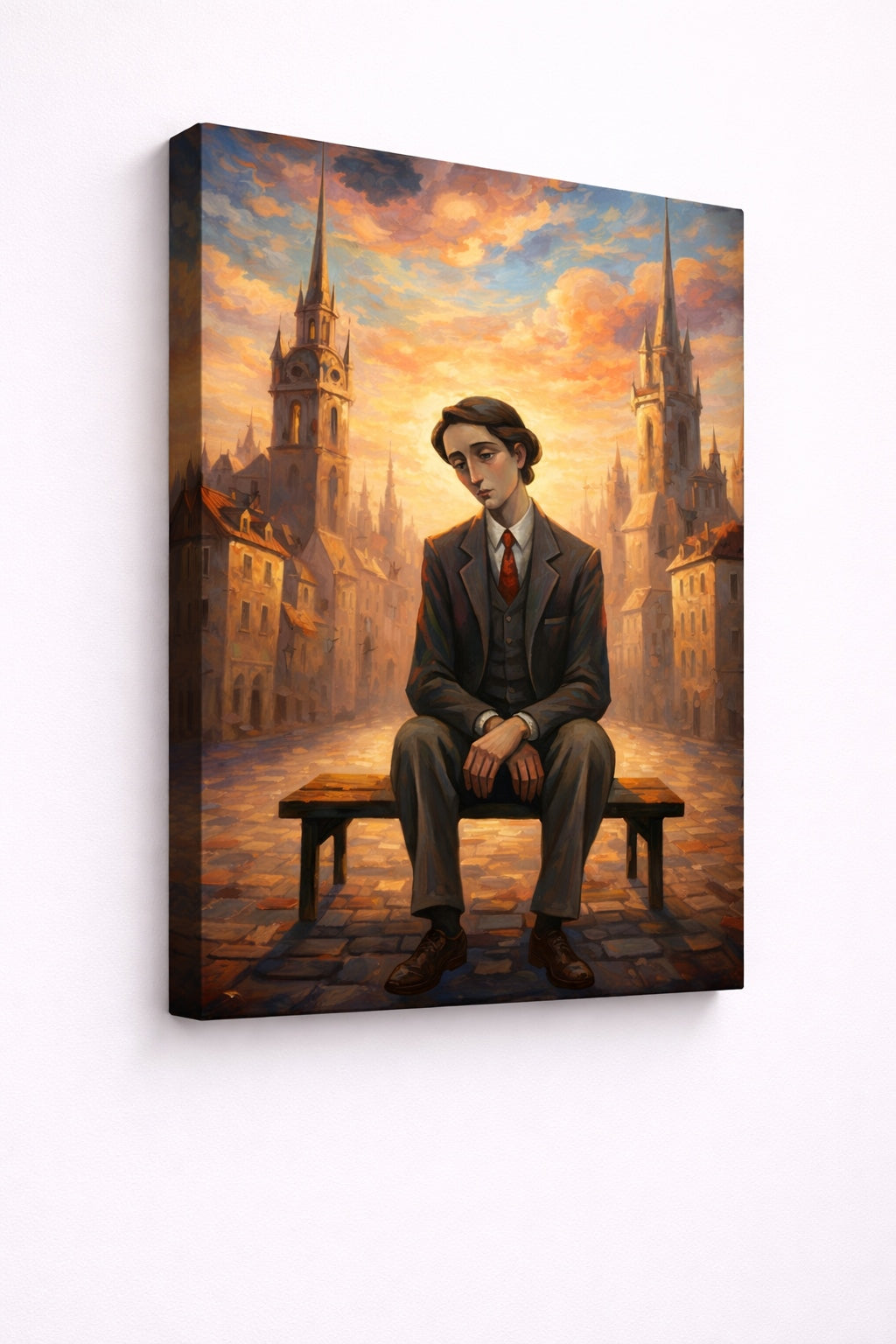 Vue de profil toile figurative contemporaine personnage urbain
