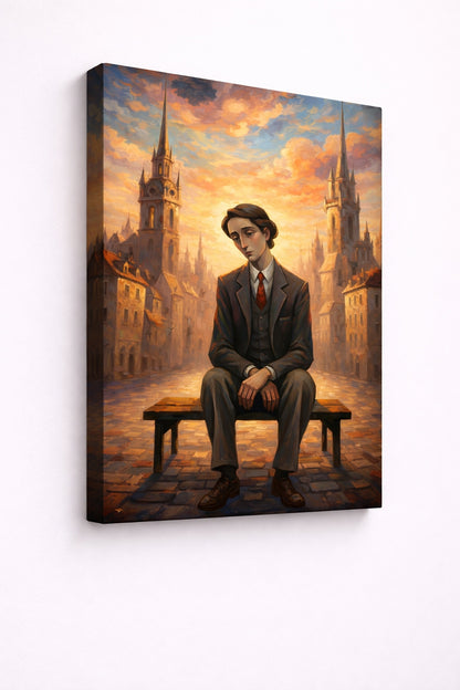 Vue de profil toile figurative contemporaine personnage urbain
