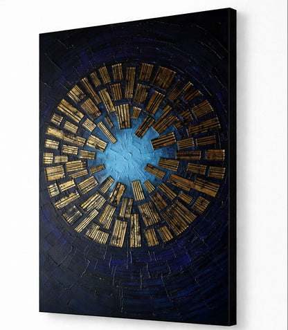 Vue de profil toile tableau spirale géométrique avec textures et impression haute définition
