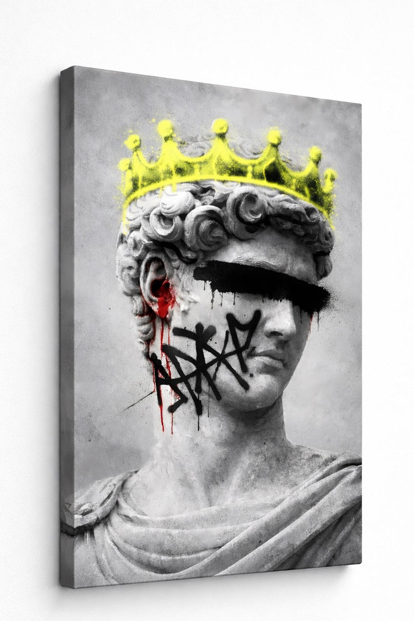 Tableau contemporain buste antique revisite graffiti noir style art urbain
