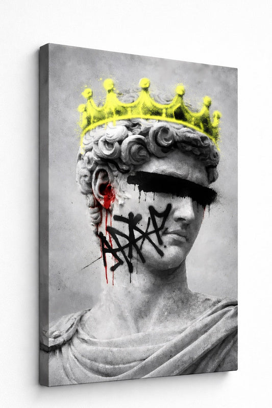 Tableau contemporain buste antique revisite graffiti noir style art urbain
