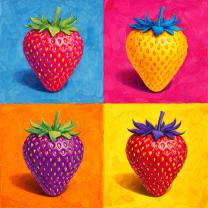 pop art fraise quadrillage color block moderne décoration murale fruit contemporain
