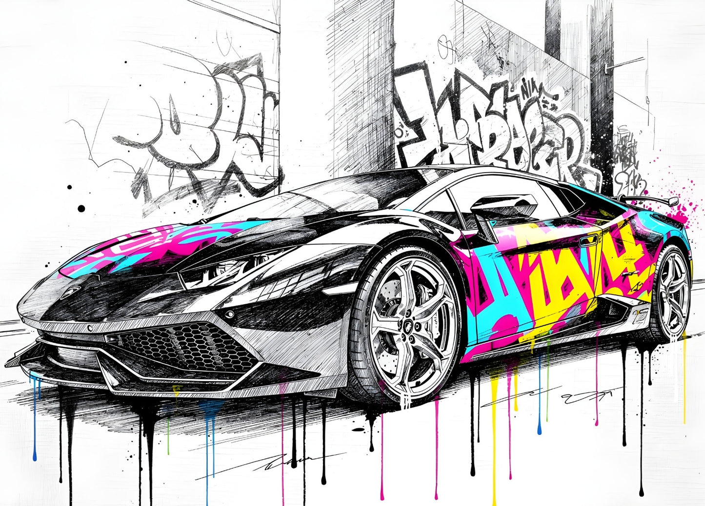 Tableau voiture moderne en style street art contemporain
