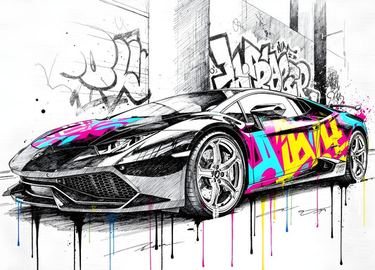 Tableau voiture moderne en style street art contemporain
